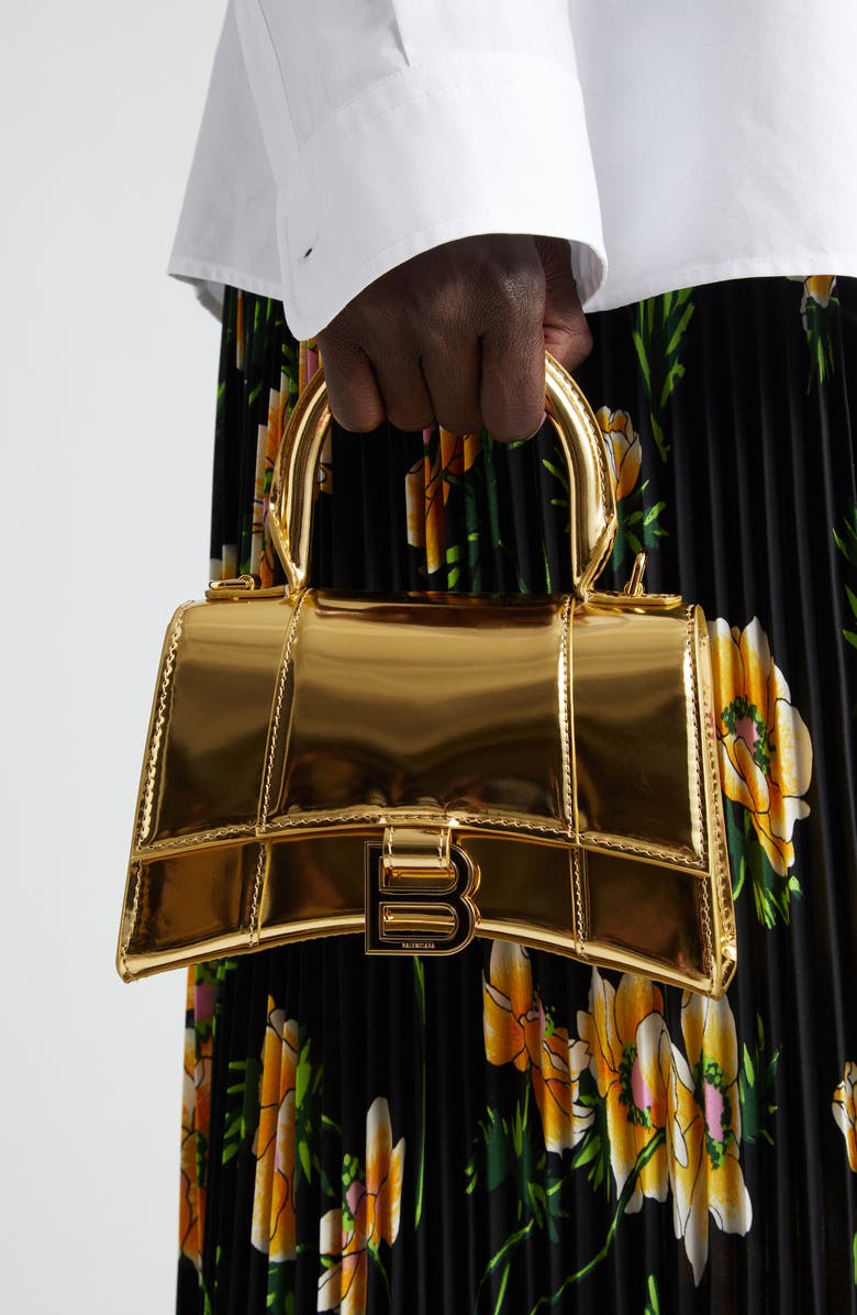 Balenciaga Extra Small Hourglass Top Handle Metallic Leather Bag, Alternate, color,