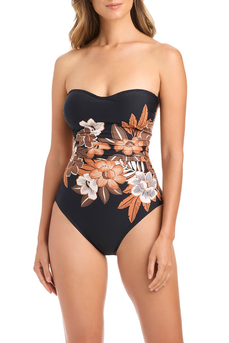 Shirred One-Piece Swimsuit, Alternate, color, BLACK