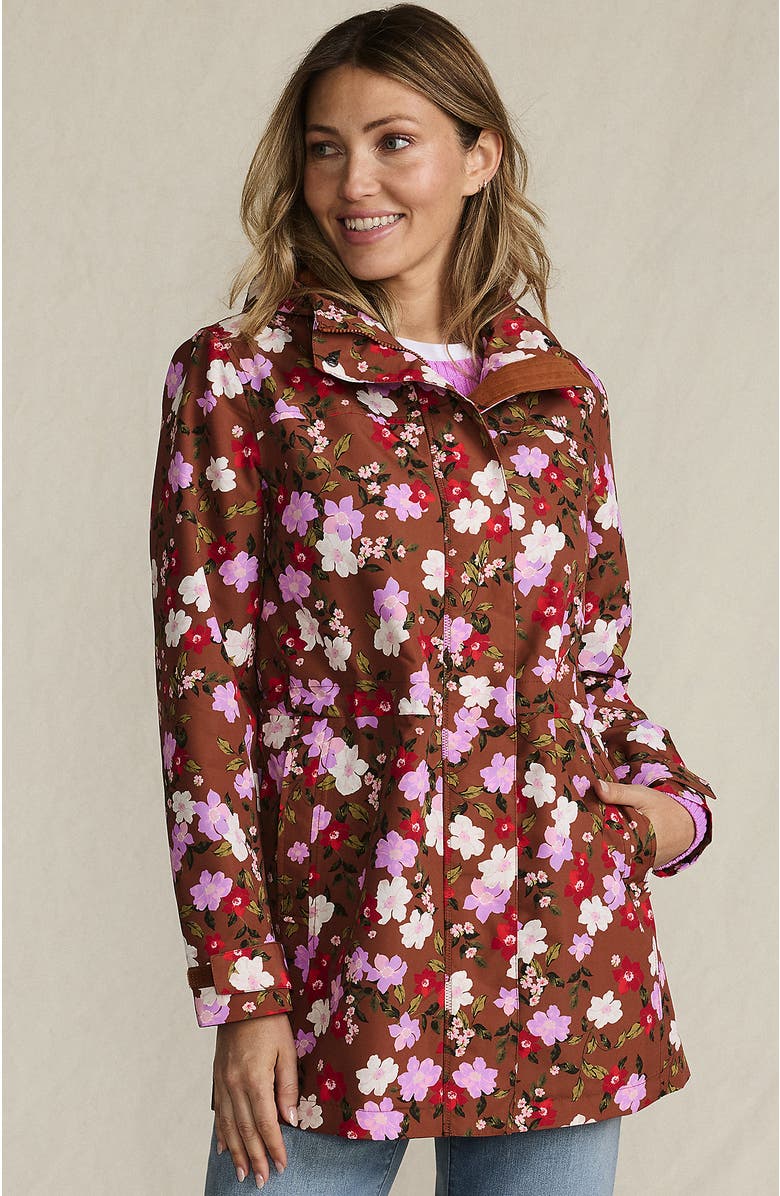 Lands' End Squall Hooded Waterproof Raincoat, Main, color, Rich Ginger Brown Wild Roses