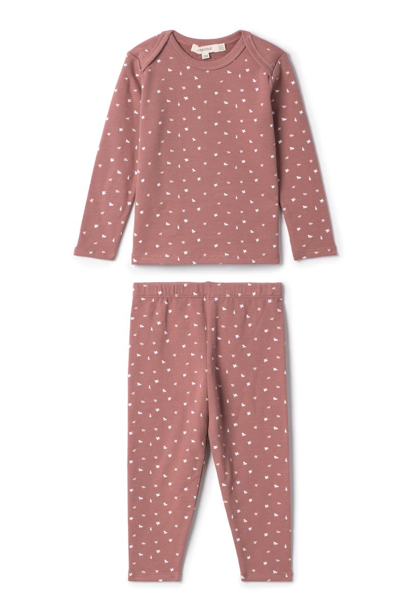 Fragile Girl Bird Print 2 Piece French Fleece Top and Pants Set, Main, color, Rosette