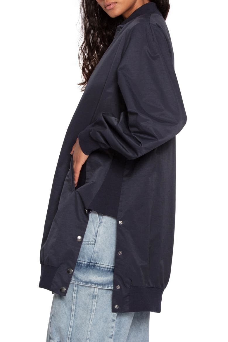 Chasing You Long Bomber Jacket, Alternate, color, NAVY