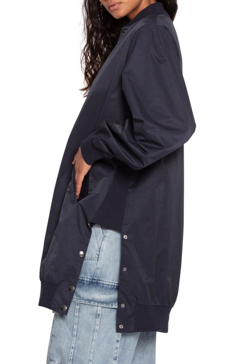 Belle & Bloom BELLE AND BLOOM Chasing You Long Bomber Jacket, Alternate, color, Navy