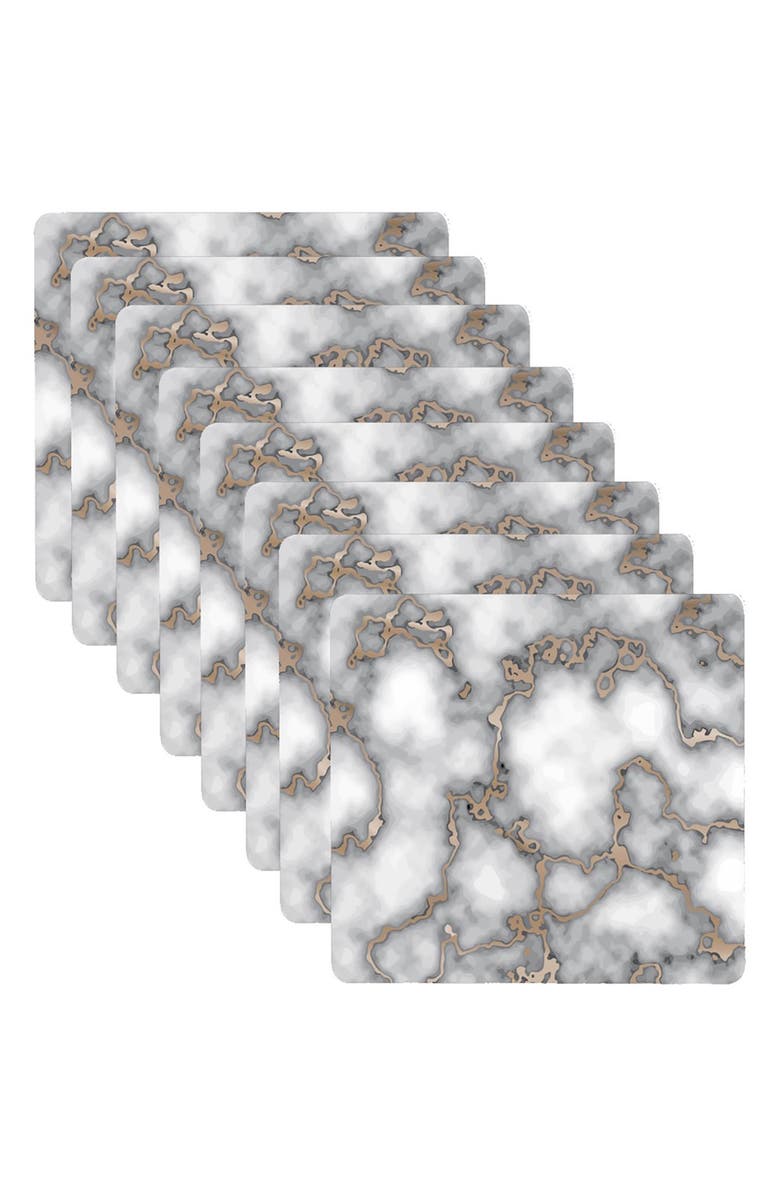 DAINTY HOME Marble Print Set of 8 Placemats, Alternate, color, Smokey Gold