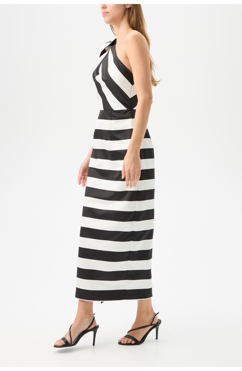 Trina Turk Romance One Shoulder Cocktail Dress, Alternate, color, Black/Winter White