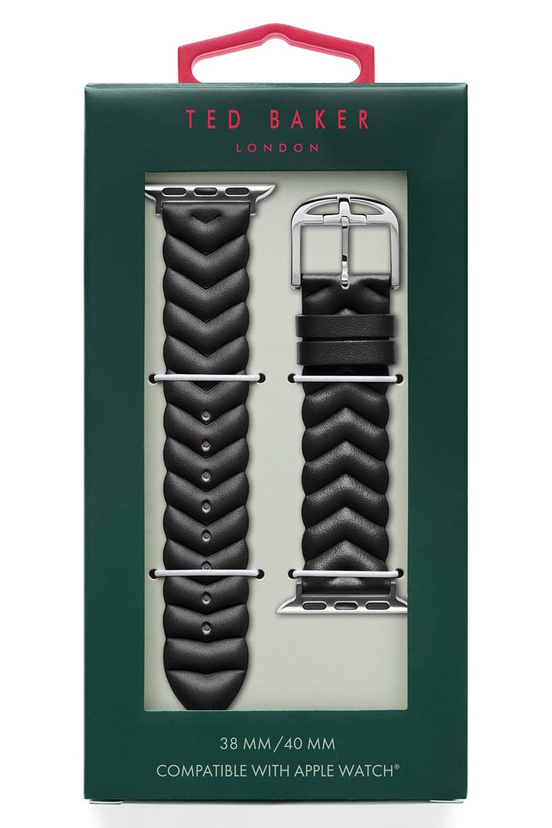 Chevron Leather 20mm Apple Watch® Watchband, Alternate, color, BLACK