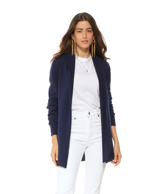 Monticelli Cashmere Long Open Front Pure Cashmere Cardigan In Blue