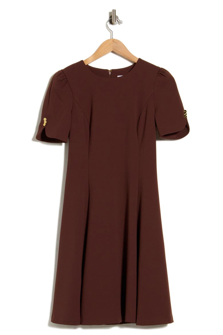 Button Sleeve Fit & Flare Dress, Alternate, color, JAVA