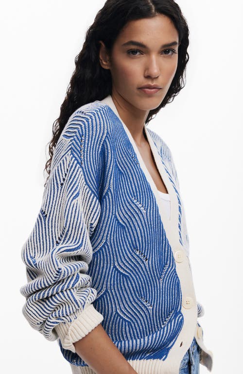 Desigual Mixed Stripe Cardigan In Blue