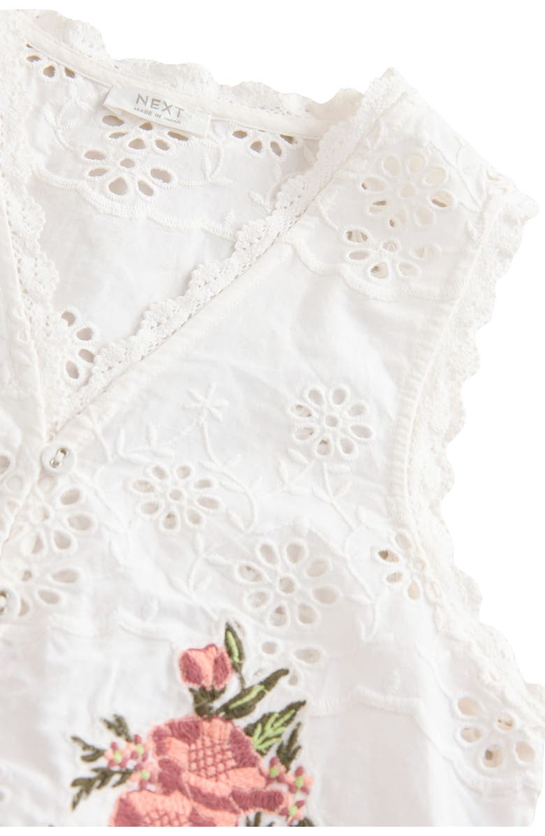 NEXT Kids' Floral Embroidered Eyelet Cotton Button-Up Vest, Alternate, color, 
