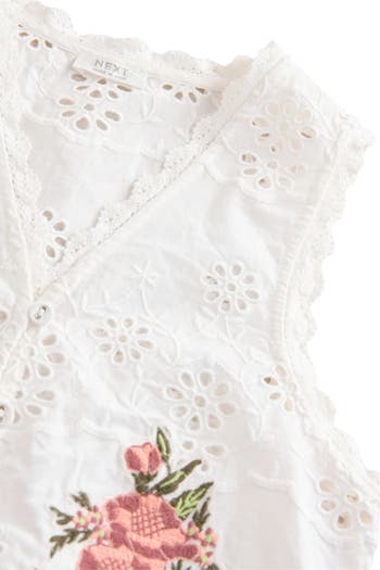 Kids' Floral Embroidered Eyelet Cotton Button-Up Vest
