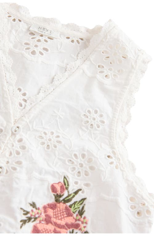 Next Kids' Floral Embroidered Eyelet Cotton Button-up Vest