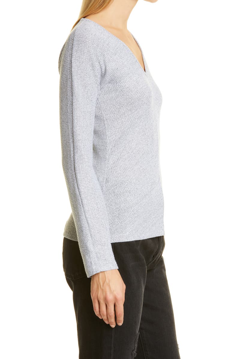 rag & bone The Bias Rib Knit Long Sleeve V-Neck Top, Alternate, color, Ltgrey