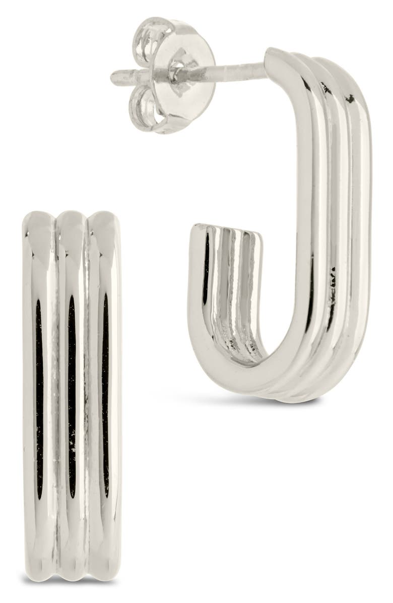 Sterling Forever J-Huggie Hoop Earrings, Main, color, 