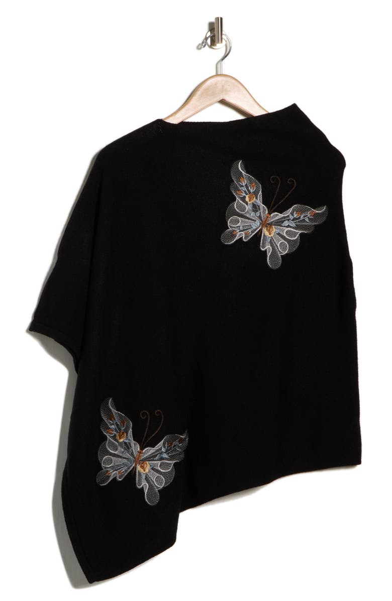 La Fiorentina Butterfly Embroidered Poncho, Main, color, Black/ Netural