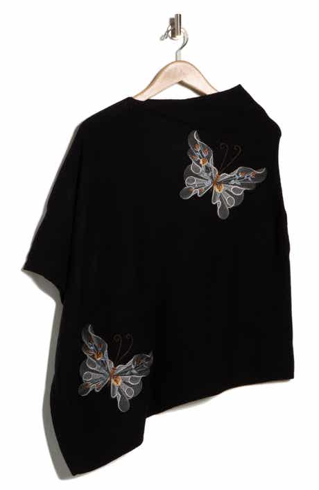 La Fiorentina Butterfly Embroidered Poncho
