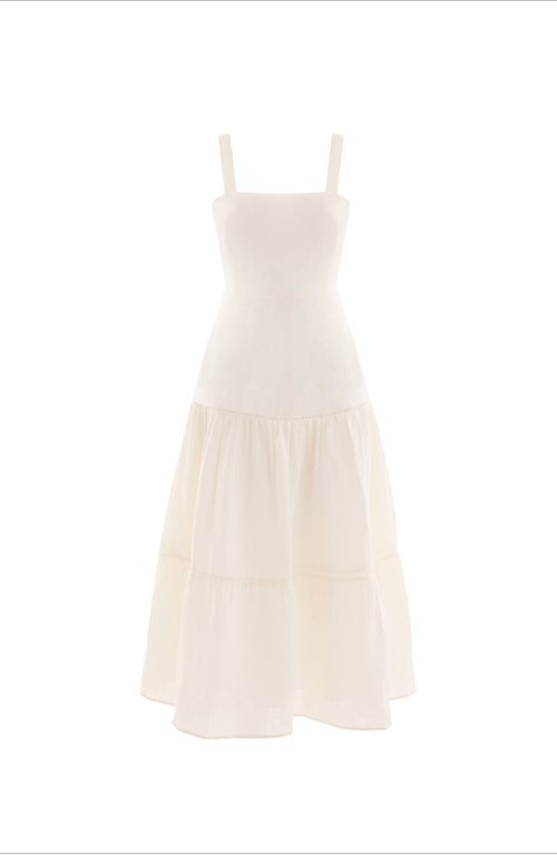 Monlicia Ella Midi 100% Linen Dress In White