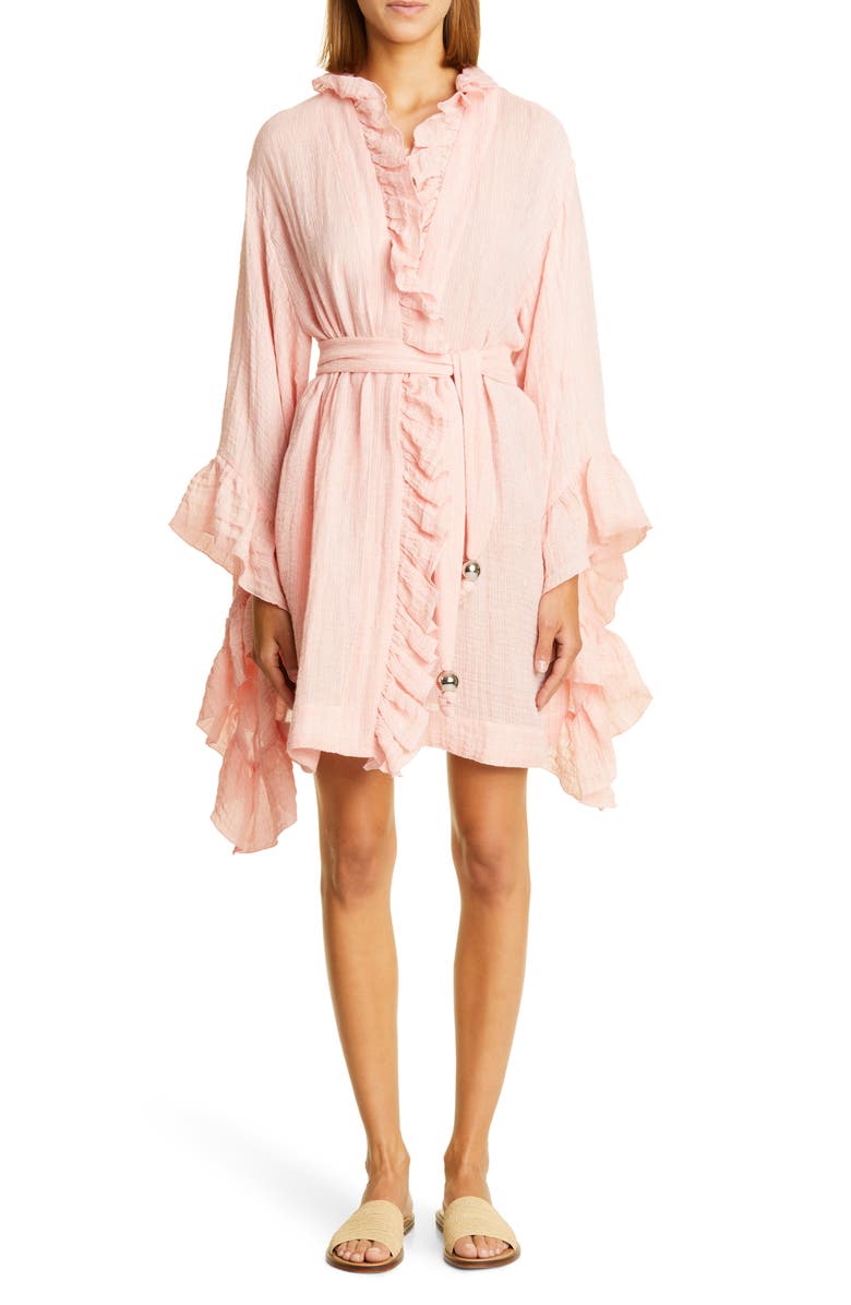 Lisa Marie Fernandez Anita Ruffle Stretch Linen Gauze Cover-Up Robe, Main, color, 