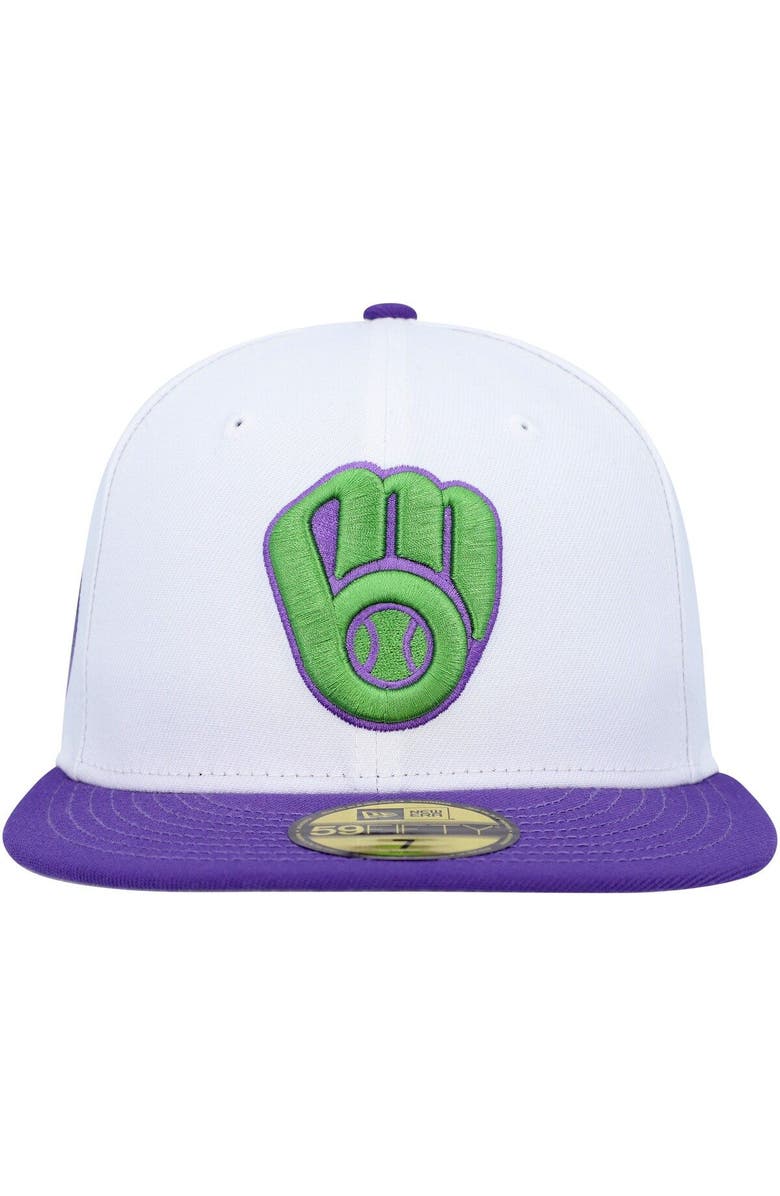 New Era Men's New Era White Milwaukee Brewers 50th Anniversary Side Patch 59FIFTY Fitted Hat, Alternate, color, 