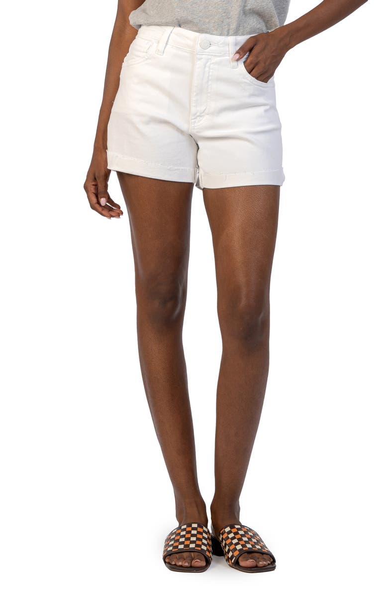 KUT from the Kloth Jane High Waist Cuff Denim Shorts, Main, color, Optic White