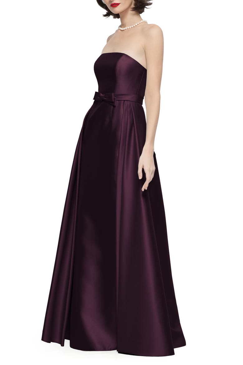 Regine Strapless Matte Satin Gown, Alternate, color, DEEP PLUM