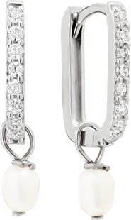 ATHRA LUXE Cubic Zirconia & Faux Pearl Drop Hoop Earrings