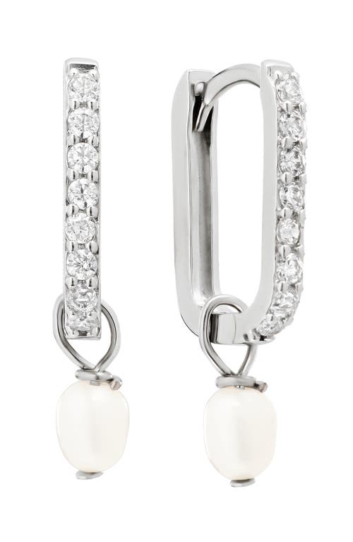 ATHRA LUXE Cubic Zirconia & Faux Pearl Drop Hoop Earrings in Silver  product