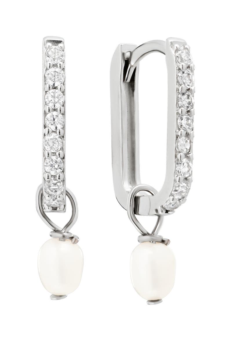 Cubic Zirconia & Faux Pearl Drop Hoop Earrings video