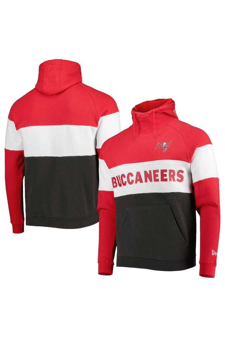 Men's New Era Heather Charcoal/Red Tampa Bay Buccaneers Colorblock Current Pullover Hoodie, Main, color, Heather Charcoal