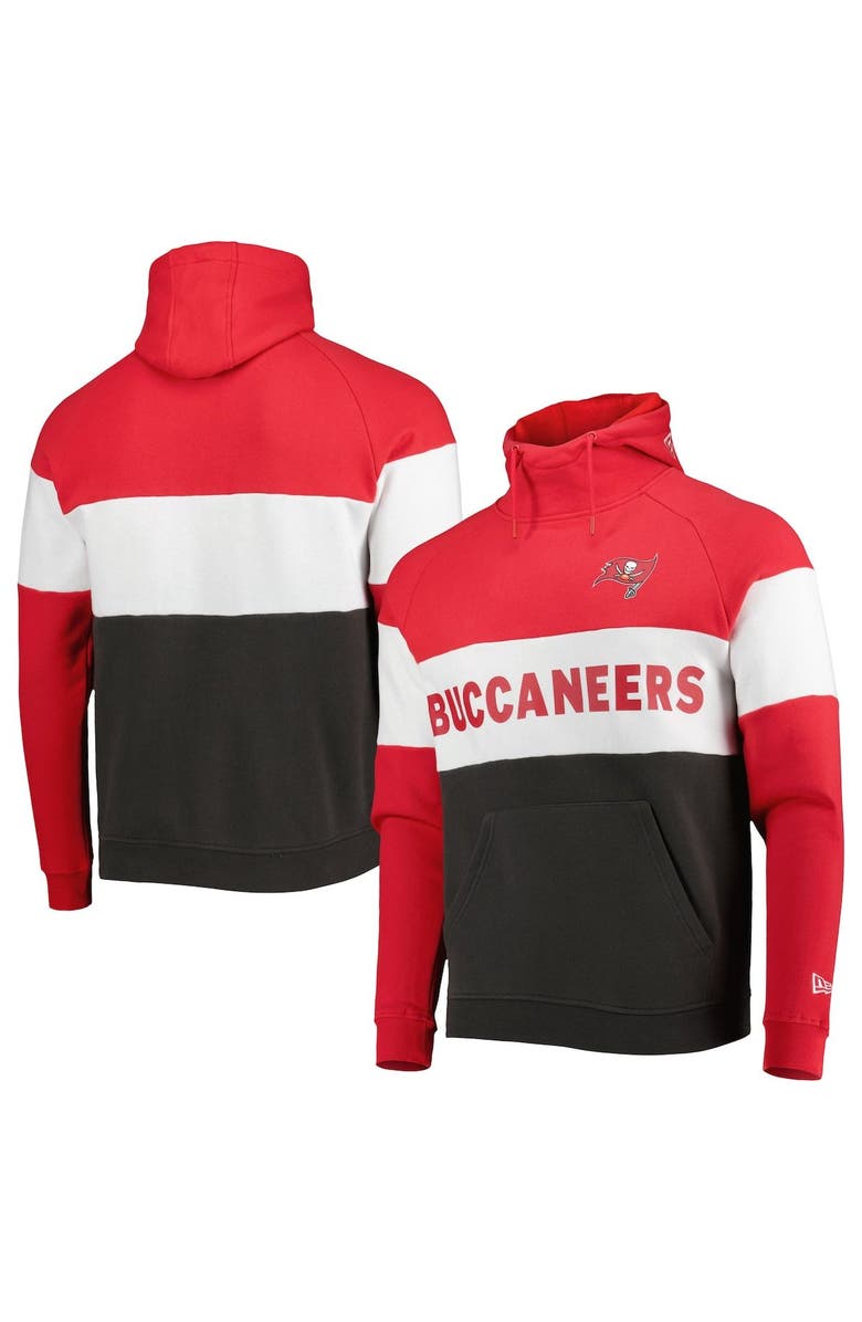 New Era Men's New Era Heather Charcoal/Red Tampa Bay Buccaneers Colorblock Current Pullover Hoodie, Main, color, Heather Charcoal
