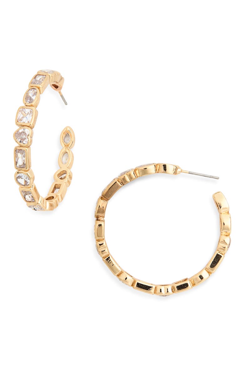 Crystal Mixed Shaped Hoop Earrings, Main, color, GOLD