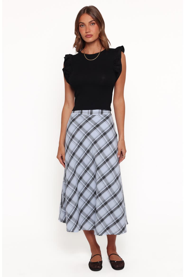 Piper Plaid Midi Skirt, Alternate, color, ICY BUE PLAID