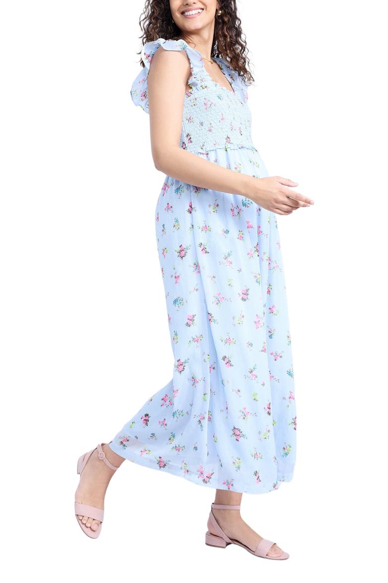 Sleeveless Ruffle Shoulder Smocked Maxi Dress, Alternate, color, Skyway Ditsy Floral