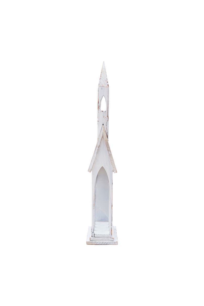 White Church Chapel Large Christmas Card Distressed Wood Mail Holder 11" x 24", Alternate, color, Off-White