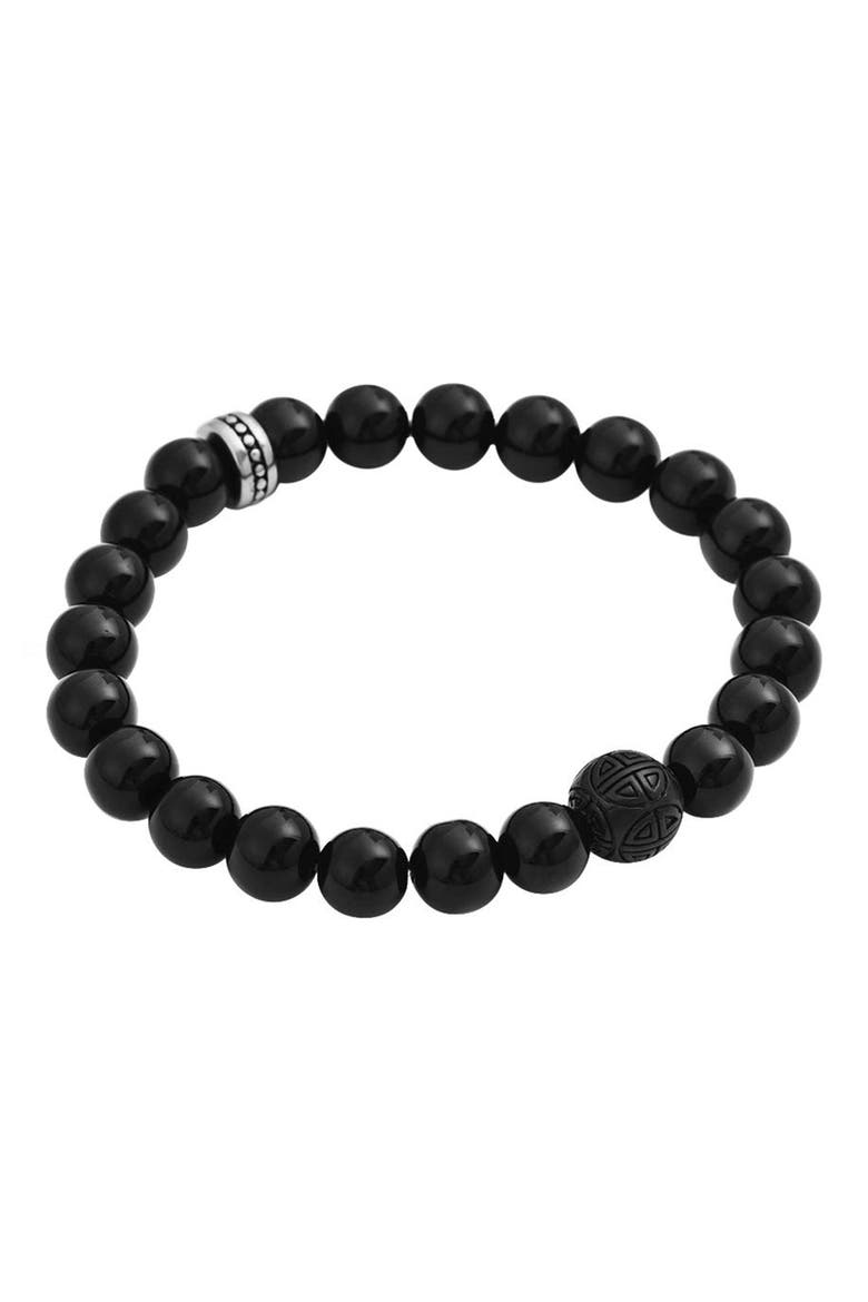 Men's Semiprecious Stone Beaded Stretch Bracelet, Alternate, color, BLACK