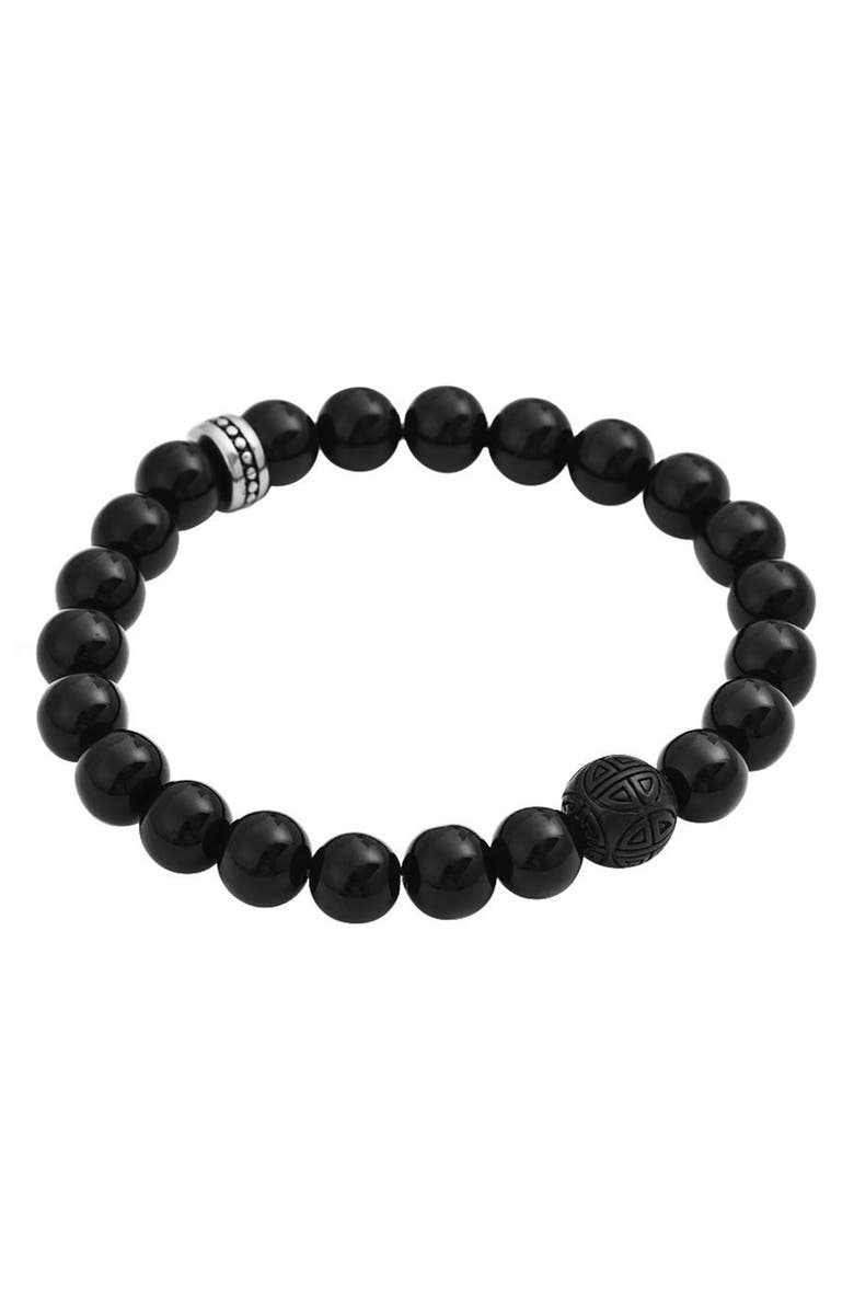 GEOFFREY BEENE Men's Semiprecious Stone Beaded Stretch Bracelet, Alternate, color, Black