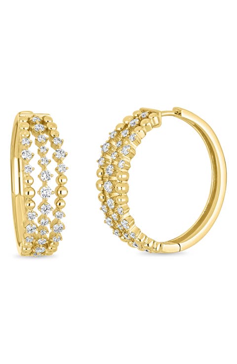 18K Mykonos 15mm Diamond Hoop Earrings