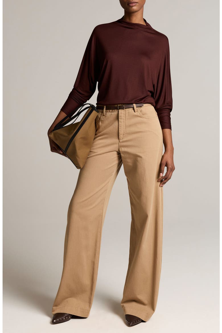Dolman Sleeve Draped Funnel Neck Top, Alternate, color, CHERRYWOOD