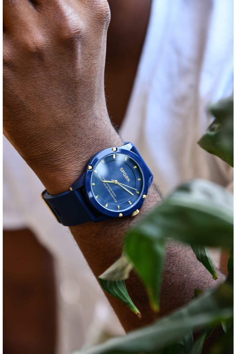 Smith Silicone Strap Watch, 44mm, Alternate, color, NAVY/GOLD