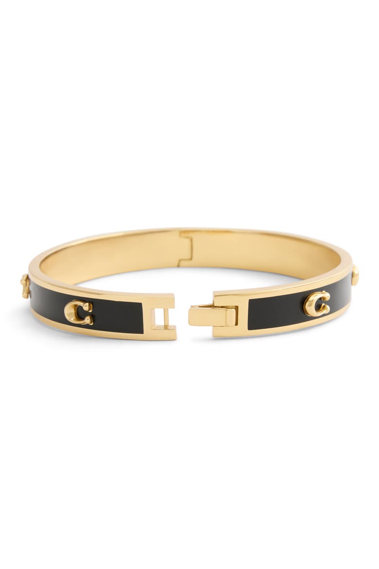 Enamel C Hinge Bracelet, Alternate, color, BLACK/ GOLD