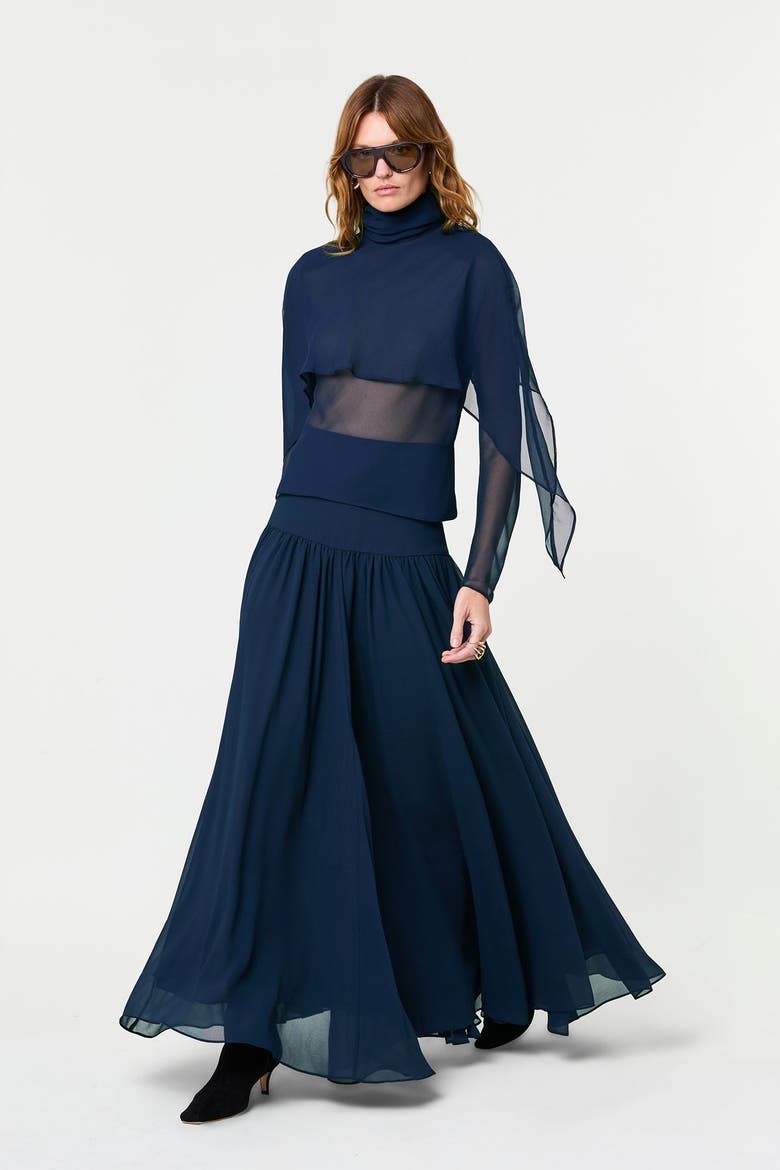 Tani Godet Maxi Skirt, Alternate, color, INK