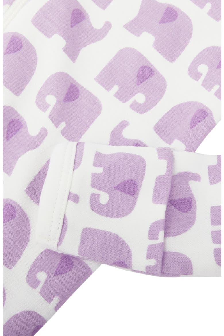Baby Organic Animal Friends Zip Footie, Alternate, color, Lavender Baby Elephants