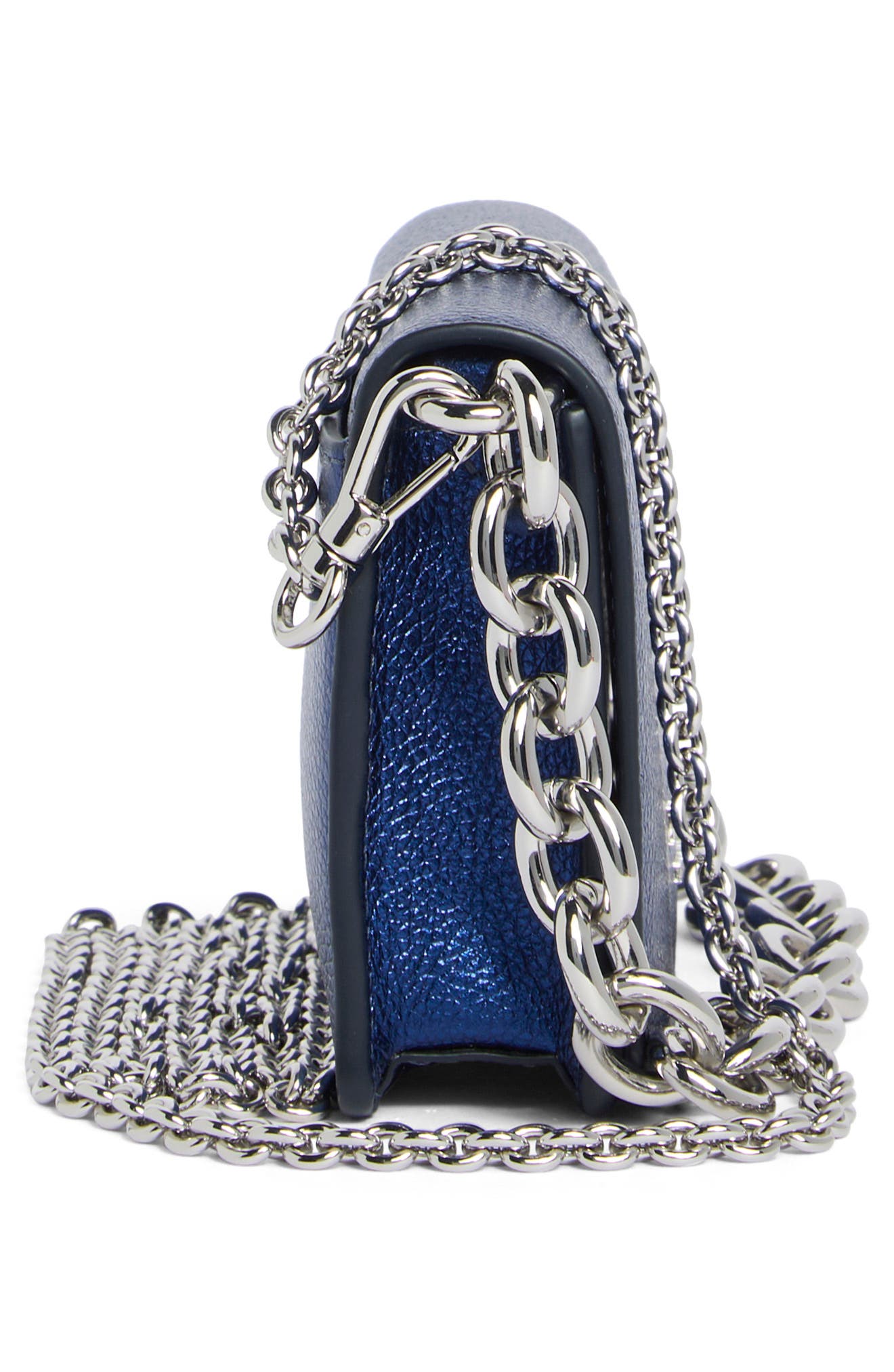 natasha metallic pebbled leather crossbody bag, Alternate, color, NAVY