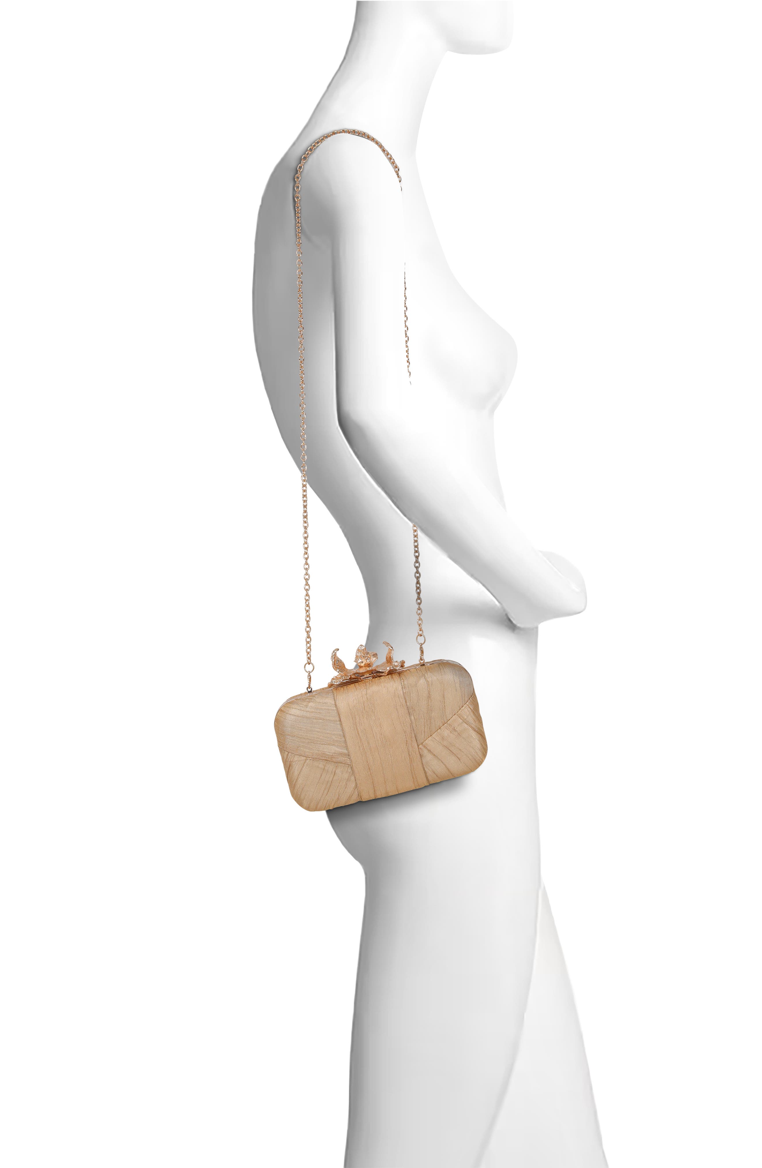 Jewel Badgley Mischka Leilani Gold Lame' Gusset Minaudiere, Alternate, color, Gold