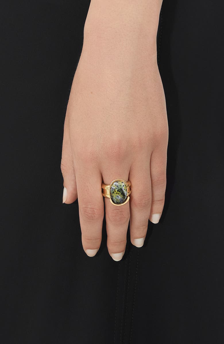 Bottega Veneta Small Ellipse Ceramic RIng, Alternate, color, Yellow/ Black/ White