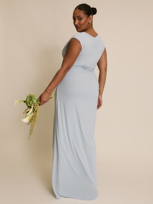 Six Stories Cowl Gathered Short Sleeve Bridesmaid In Blue