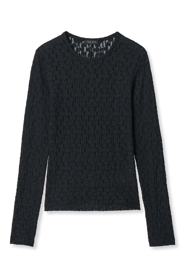 Bardot Long Sleeve Lace Top, Alternate, color, BLACK