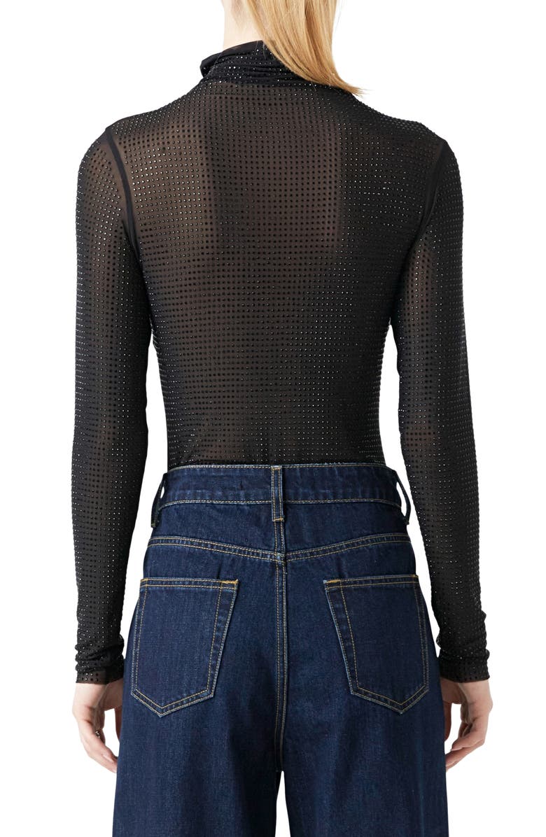 Endless Rose Embellished Mesh Turtleneck Bodysuit, Alternate, color, 
