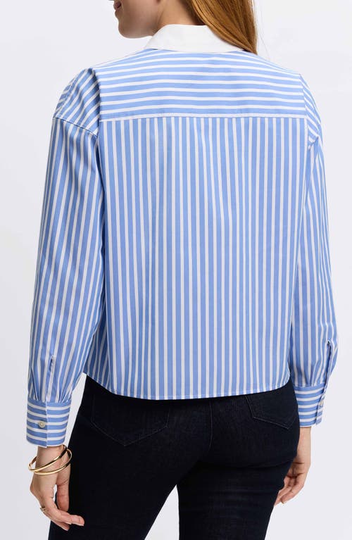 Foxcroft Marina Stripe Cotton Button-up Shirt In Periwinkle