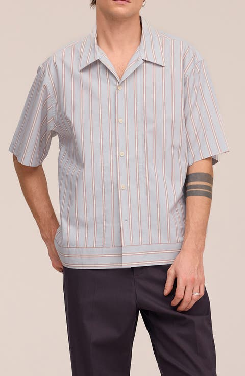 Reed 5322 Stripe Short Sleeve Pima Cotton Poplin Button-Up Shirt