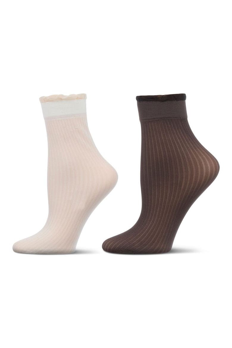 Pack of 2 Ruffled Crew Socks, Main, color, BROWN MULTI